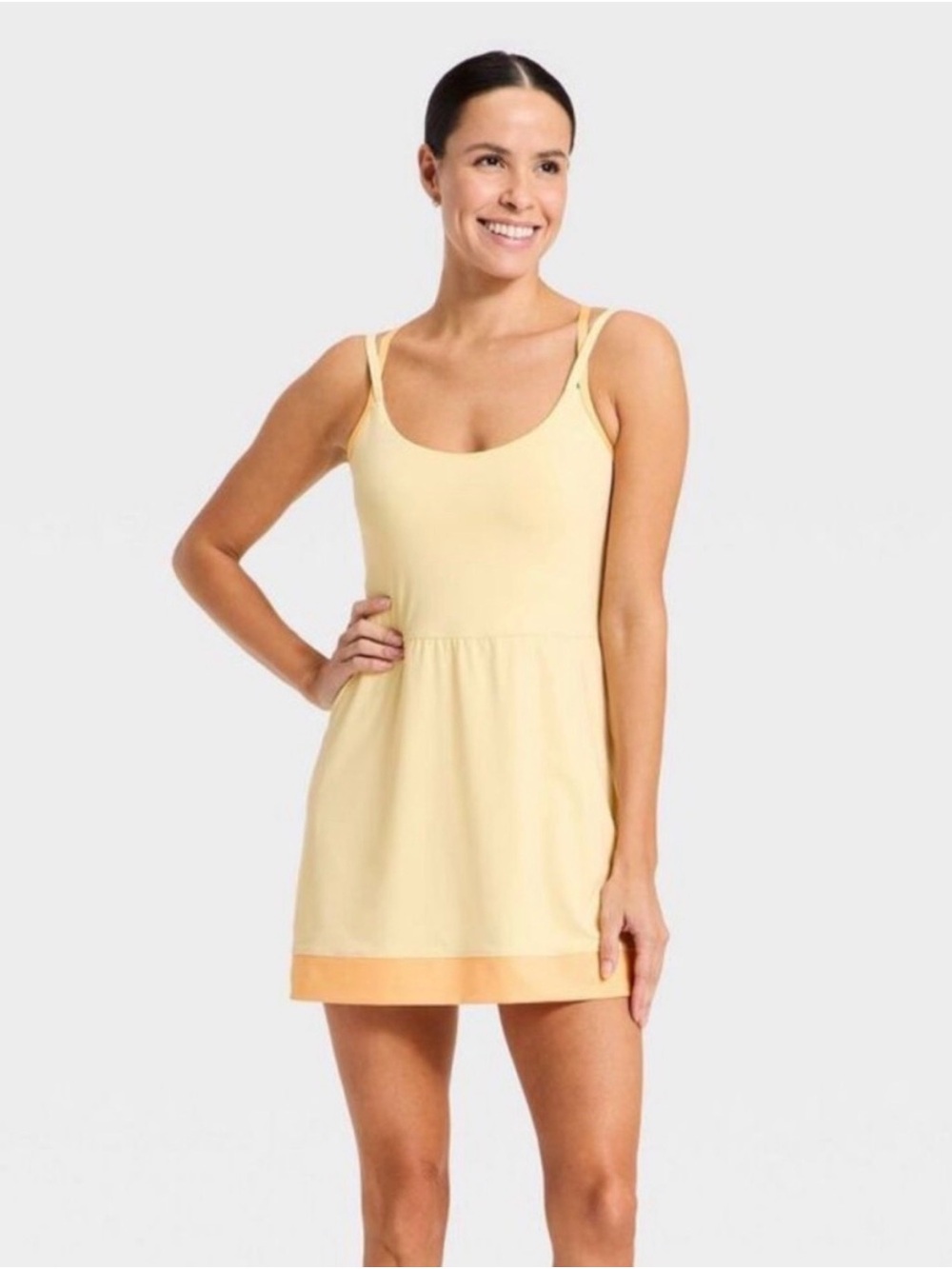NWT all in motion Pale Yellow Sleeveless Mini Dress with Peach Hem XXL